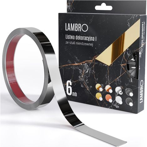 Ilcom striscia decorativa I autodesiva in acciaio inossidabile 20mm x 6000mm x 0,35mm - Argento lucido (1/3)