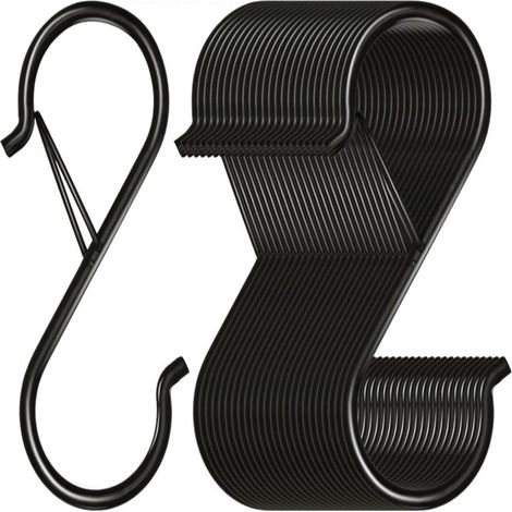 32 Stück 3,5 Zoll lange, robuste S-förmige Metallhaken mit Sicherheitsverschluss, schwarz (1/5)