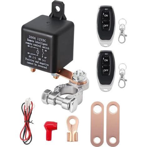 Coupe-Batterie de Voiture 12V 24V CC avec Télécommande, 200A Coupe-Batteries Principal, avec 1 Pince de Batterie, pour Camion, Moto, Bateau, Camping-Car, Yacht (1/4)