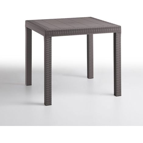Mesa cuadrada de 80x80 cm para jardín exterior de polipropileno y ratán Dallas - Gris paloma (1/3)