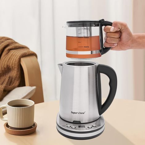 Bouilloire électrique 2 en 1 en verre et acier inoxydable, 1500 W, chauffage rapide, protection contre la surchauffe, arrêt automatique, 2,5L+1L (1/5)