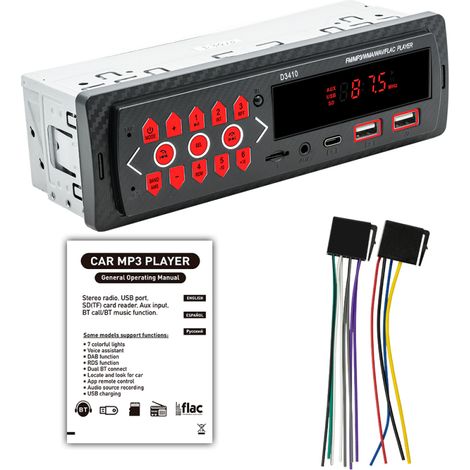 Multifunktionales Autoradio im Single-DIN-Format mit Bluetooth-MP3-Player, FM-Radio, Freisprecheinrichtung, zwei USB-Anschlüssen/TF-Kartenleser, AUX-Eingang, USB-C-Schnellladefunktion und Fernbedienun