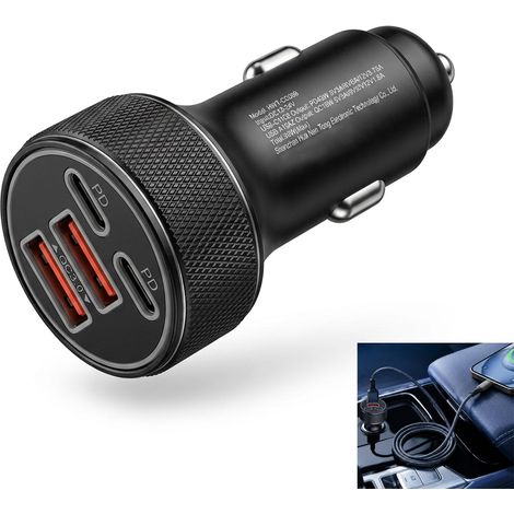1 Pièce Allume Cigare USB C, 4 Ports 90W PD QC 3.0 Chargeur Voiture Charge Rapide, Adaptateur Allume-Cigare avec 2 Ports USB-C PD PPS 45W et 2 USB-A 18W, Charge Rapide pour Tablette, Dashcam (1/5)