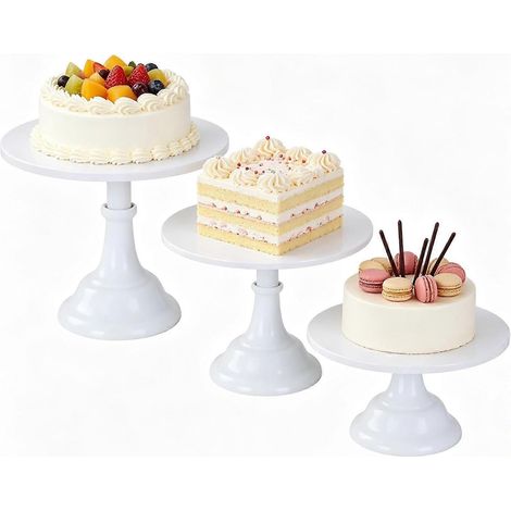 Présentoir à gâteaux blanc lot de 3 ronds en métal plateaux 20/25/30 cm pour desserts cupcakes fruits mariages anniversaires (1/5)
