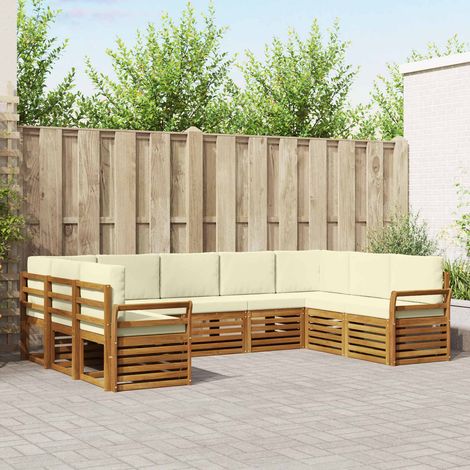 Ecksofa Set mit Kissen 9 pcs Natur und Creme Massivholz Akazie (1/5)