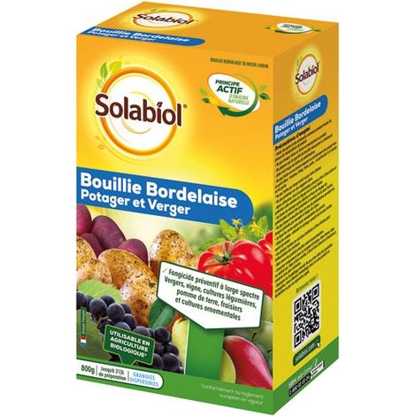 Bouillie bordelaise fongicide préventif 800g – 200L de solution – Pour vigne, pommes de terre, arbres fruitiers – SOBB800 – Solabiol
