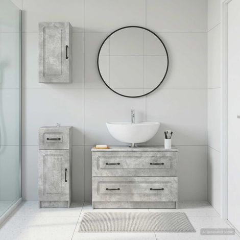 vidaXL 3 Piece Bathroom Cabinet Set UTRECHT Concrete Grey (1/5)