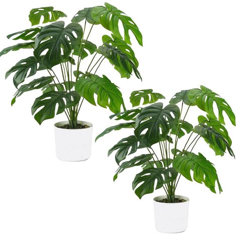 2 Pièces Plantes Monstera Artificielle en Pot, 12 Feuilles Faux Monstera Plantes Tropicales Artificielles pour Intérieure Extérieure Maison Bureau Jardin Salon Table Bureau Décoration (1/5)