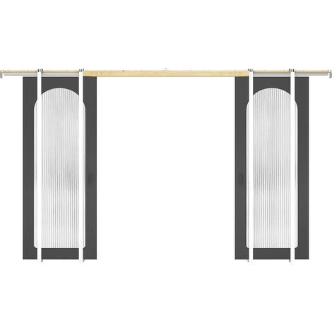Porte coulissante double coulissante avec système à galandage en bois et MDF - arche noire et verre trempé cannelé - 2 x H205 x L83 cm -  ODEZA (1/4)