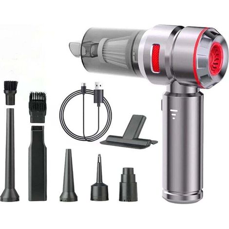 Aspirateur à main - couleur argent et rouge, design ergonomique, léger et performant.