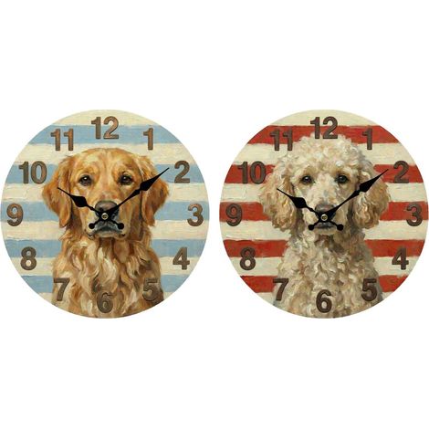 Orologi da parete con ritratto di cane a righe 34 cm set da 2 (1/3)