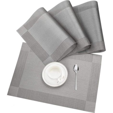 Sets de table Set de Table, Set de 4 Sets de Table Antidérapants Lavables Pvc Résistant à l'Usure Résistant à la Chaleur pour La Maison, Restaurant, Table à Manger Gris Argenté 45x30cm