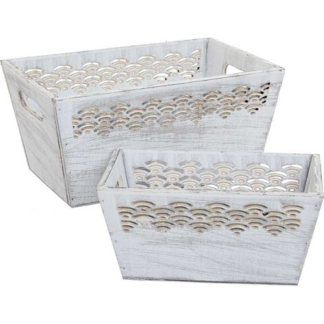 Cestos set 2 pzasde madera blanco 25x17x12h-20x12x9,5 (1/5)