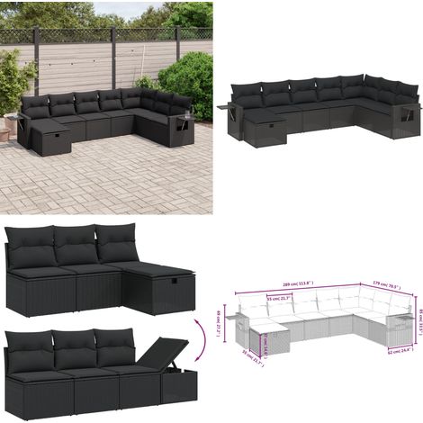 Salon de jardin 8 pcs avec coussins noir résine tressée - Ensemble Salon De Jardin - Mobilier Extérieur - Canapé Jardin - Résine Tressée - Rotin Synthétique - Home & Living (1/5)