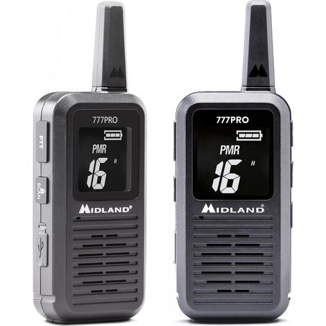 Midland - Walkie Talkie 777 Pro, 2 Ricetrasmittenti Professionali per Security, 85 Canali - 16 PMR446/69 LPD, 38 CTCSS e 104 DCS, Autonomia 14H, Copertura 6Km, Display Digitale, Batterie Ricaricabili (1/5)