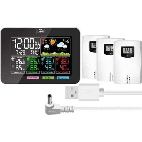 Thermomètre météo, stations météo intérieures et extérieures sans fil, température, humidité, écran couleur VA, prévisions météo, pression barométrique, réveils (1/4)