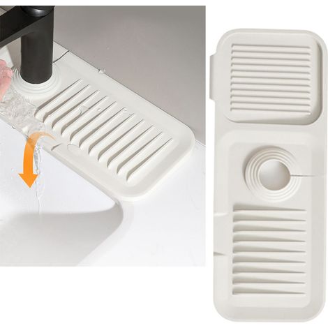 Tapis de robinet en silicone pliable et épais, doux et résistant à l'eau, pour évier de cuisine ou de salle de bain. (1/5)