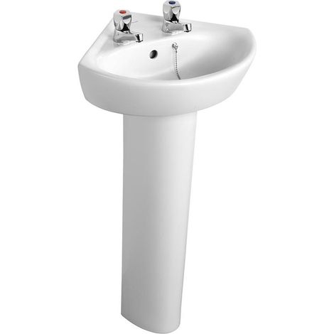 Armitage Shanks Sandringham 21 Corner Basin with Full Pedestal 480mm Wide - 2 Tap Hole (1/4)
