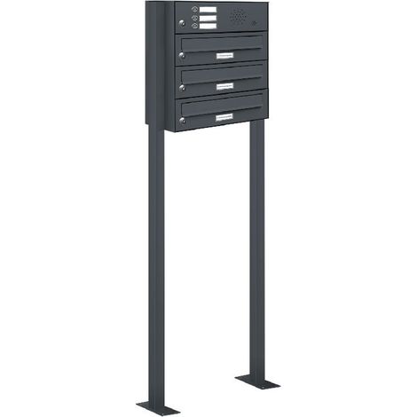 3er Briefkasten Standanlage Freistehend RAL 7016 Anthrazit Klingel (1/5)