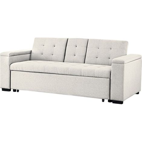 Concept-Usine – Canapé convertible 3 places en tissu de lin beige – Dossier rabattable – Dimensions couchage 154 x 160 cm – Structure bois massif