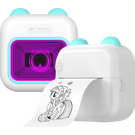 Mini imprimante photo thermique de poche, étiqueteuse portable avec lumière LED 7 couleurs, connexion sans fil BT compatible Android et iOS, pour reçus, étiquettes, mémos, autocollants, notes, listes (1/5)