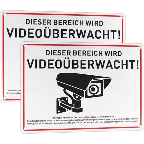 Lot de 2 panneaux de vidéosurveillance, 20 x 15 cm, autocollants, en aluminium, pour vidéosurveillance, terrain privé (1/5)