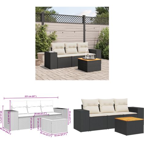 Salon de jardin 4 pcs avec coussins noir résine tressée - Salon De Jardin - Meuble Extérieur - Set Salon - Résine Tressée - Rotin Synthétique - Home & Living (1/3)