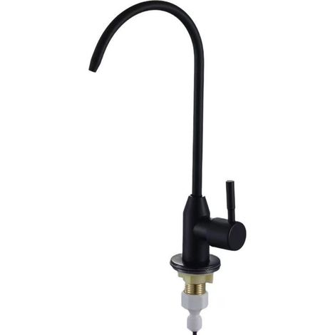 304 Stainless Steel Water Purifier Faucet with Large Curve, Kitchen Water Purifier Dedicated Faucet, 2-point/4-point Dual Outlet Faucet -- Black Pointed Head Model with Connector 4-point to 2-point