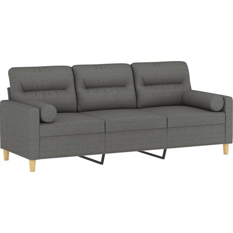 Sofá de 3 plazas con cojines tela gris oscuro 180 cm vidaXL