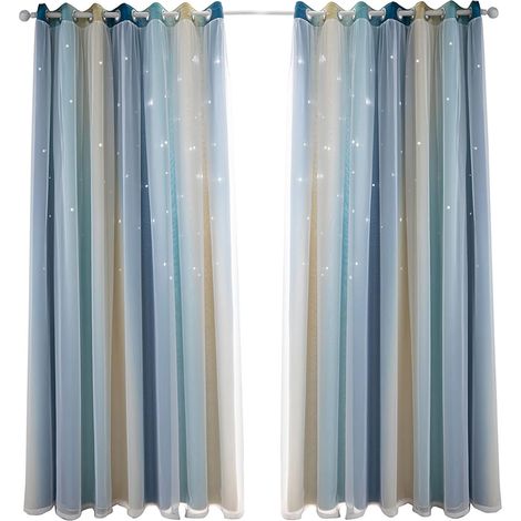 53 Inch Double Layer Polyester Blackout Curtains (Blue 53" W x (1/2)