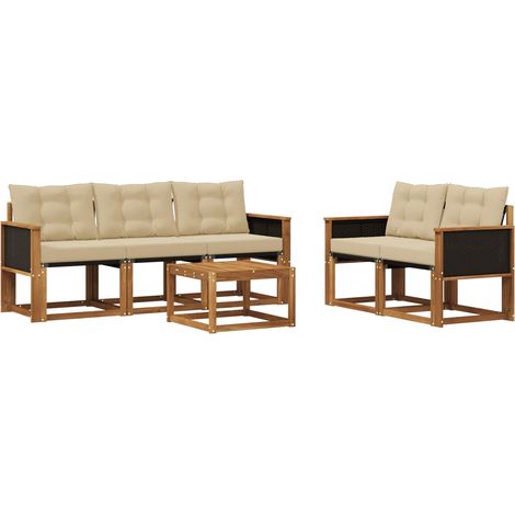 Set di divani da esterno con cuscino 6 pz  Salotto da Giardino Naturale e Beige (1/5)