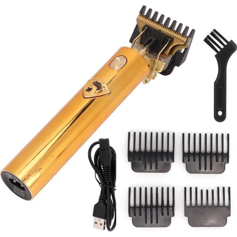Tondeuse Barbe Sans Fil, T-Lame Précision, 4 Peignes Guide, Lames Acier Inox Doré pour Hommes