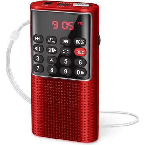 Tragbares Radio, kleines wiederaufladbares tragbares Radio mit Aufnahmefunktion, tragbares FM-Radio unterstützt MP3/TF/AUX/USB-C (Pink)