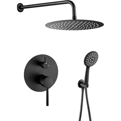 Ensemble de douche mural monocommande BORACAY noir mat rond Ø 30cm