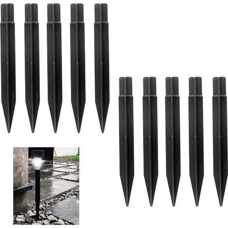 Piquet de Terre,Piquet de Terre renforcé,Lampes Torches solaires, piquets de Jardin,piquets de lumière de Jardin,Support de lumière de Paysage pour marqueurs d'allée de Cour Noir(10 pièces) (1/5)