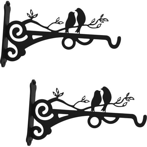 Set mit 2 Wandhaken für Blumentöpfe, Vogelfutterhaushaken, Wandblumentopfhalter, Dekohaken, schwarze Stifte, Blumentopfaufhänger, Laternenhaken (1/5)