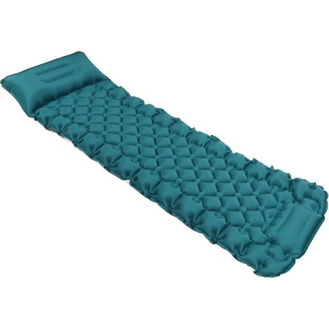 Matelas de Camping Portable à Gonflage Rapide avec Oreiller incurvé pour Activités de Plein Air, Matériau en Nylon Bleu Paon (1/5)