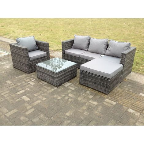 Fimous Lounge Dark Mixed Grey Rattan Sofa Set With Tables Stool Outdoor Garden Furniture Patio 5 Seater (1/3)
