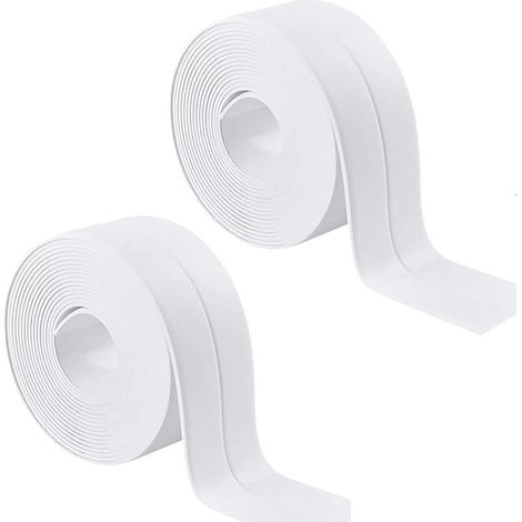 2 Rouleaux Bande Etancheite Autocollante Imperméable,PVC Ruban Adhesif de Scellage Mural,Douche,Toilette,Cuisine,Salle de Bains (Blanc)