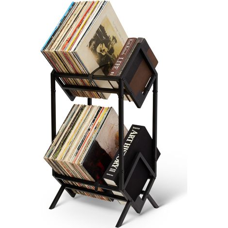 Porte-disques – Métal noir mat – Rangement de 160 à 200 LP – Assemblage simple et rapide – Affichage en vinyle, rangement – Design – Protège le vinyle – Organisation (1/5)