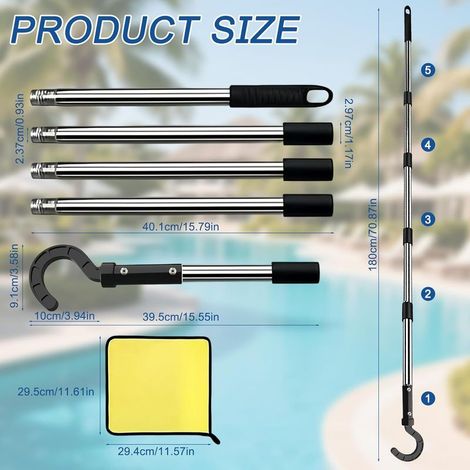 Poolroboterhaken, 180 cm Poolroboterhaken mit 5-teiliger Stange, Poolroboterhaken für Poolreiniger (1/5)