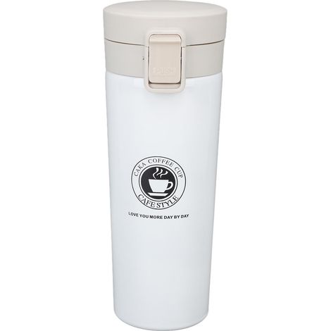 Gobelet isotherme en acier inoxydable pour café, tasse de voyage portable 500ml avec couvercle, blanc (1/5)