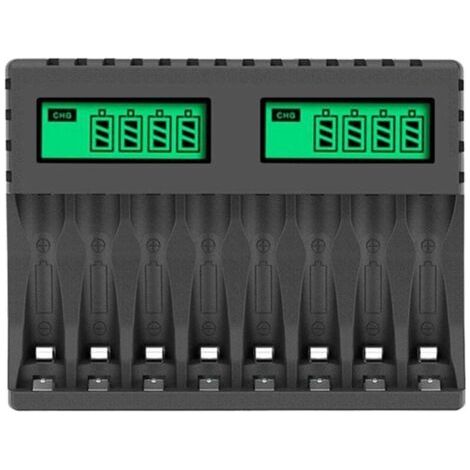 BUNTHAUS PA Chargeur de Batterie ÉCran LCD Chargeurs Intelligents Intelligents à 8 Emplacements pour Piles Rechargeables AA/AAA NiCd NiMh Chargeur AA AAA (1/4)