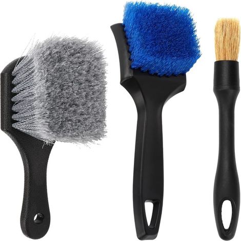 3-teiliges schwarzes Autoreinigungsbürsten-Set mit weichen und harten Borsten (inkl. Reifenbürste und Teppichbürste)