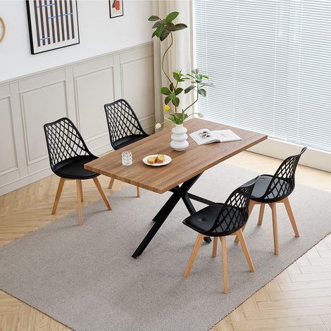 Wokaka Lot Table et Chaises à Manger -Table MDF et Métal noir 140cm - avec 4 Chaises Scandinaves de Salle à Manger Noir - Couleur noyer