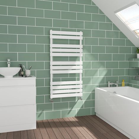 Flat Panel White Towel Radiator Bathroom Heated Warmer 1200x600mm (1/5)