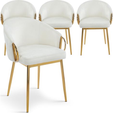 Lot de 4 chaises arrondies et matelassées Patricia Métal doré et Velours Crème