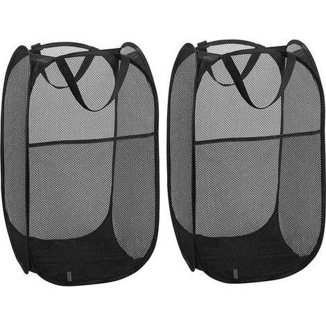 Cestas de ropa, Cesta de ropa plegable, Paquete de 2, Lavadero, Cesta de ropa, Uso doméstico, Habitación infantil, Negro 36 x 36 x 58 cm (1/5)
