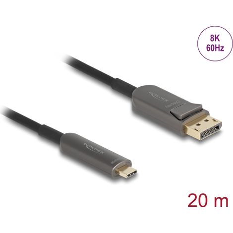 Delock Cable Ã³ptico activo USB Type-Câ¢ a DisplayPort, 8K 60 Hz, 40 Gbps, 20 m