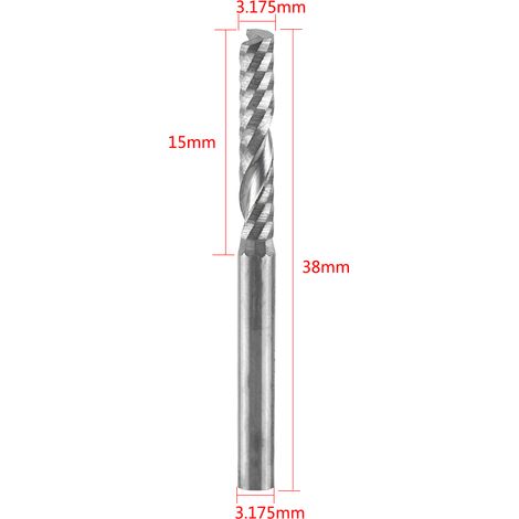 Lot de 10 fraises à une seule flûte de 3,175 mm, diamètre de coupe 3,175 mm, longueur de coupe 15 mm (1/5)